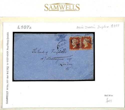 GB IRELAND LATE MAIL 1858 Penny Red Cover *Dublin Late Fee*186* Duplex L107a - Picture 5 of 6