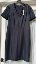 T TAHARI PIXIE DRESS NAVY Lined V-Neck Shift Dress, Size 10, NWT