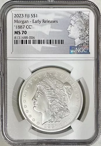 1887 CC MORGAN SILVER DOLLAR NGC MS70 FIRST RELEASES MORGAN LABEL 2023 FIJI MINT