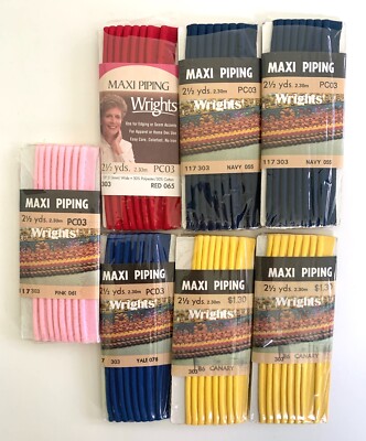 Lot of 7 Packages WRIGHTS MAXI PIPING 2.5 Yds per Package Pink Red Yellow Blue