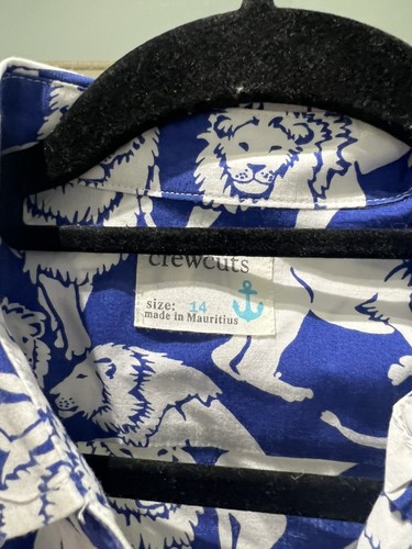 Crewcuts Boys Blue White Lion Safari Button Down Shirt Size 14 - Picture 3 of 5