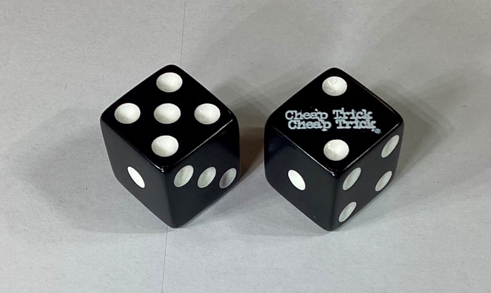 Pair of official Cheap Trick dice + Rick guitar pick from the Rosemont
