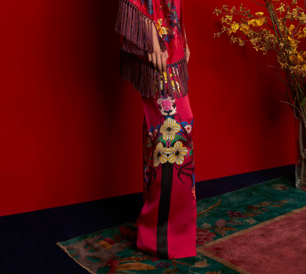 Etro PF/18 Magenta Pink Floral-Print Palazzo Pants, Size L