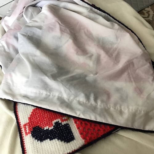 Vtg 1976 Bicentennial Handmade Crochet Afghan Blanket Throw 50”x46”Americana - Picture 8 of 9