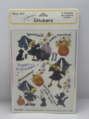 Pegatinas vintage Suzy's Zoo paquete sellado ""Halloween iridiscente"" 2 hojas #9833 - Imagen 1 de 9