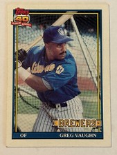 1991 Topps #347 Greg Vaughn Milwaukee Brewers W/40 Logo