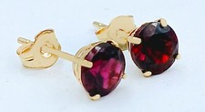 GENUINE 0.88 Cts GARNET STUD EARRINGS 14K GOLD - 4mm-Free Certificate Appraisal