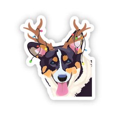 Pembroke Corgi Dog Reindeer Sticker Water Bottle Laptop Phone, Dishwasher Safe