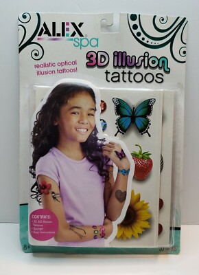 2016 Alex Spa 3D Illusion Tattoos w/ 55 Tattoos, Sponge, Easy Instructions 8yrs+
