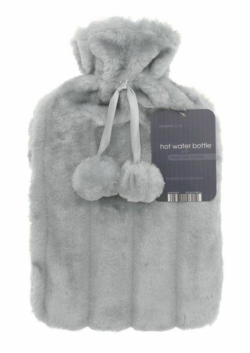 Large 2L Natural Rubber Hot Water Bottle With Warm Faux Fur Fleece Knitted Cover - Picture 3 of 6