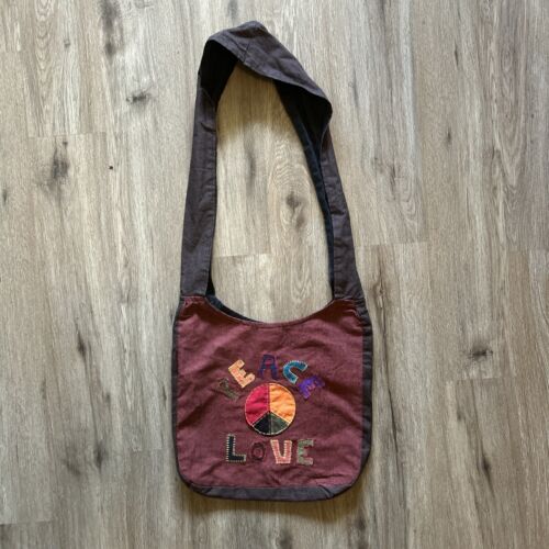 Boho Hippie Crossbody Hobo Shoulder Bag Purse Peace Sign Love100% Organic Cotton - Picture 10 of 14