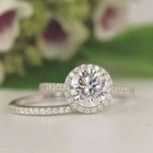 Ring Set Solid 14k White Gold 1.85Ct Round Cut Brilliant Moissanite Halo Wedding