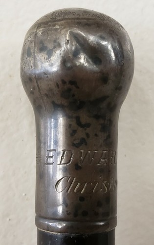 Bastón para caminar victoriano inglés de madera ebonizada con mango de plata de ley 1883 - Imagen 5 de 8