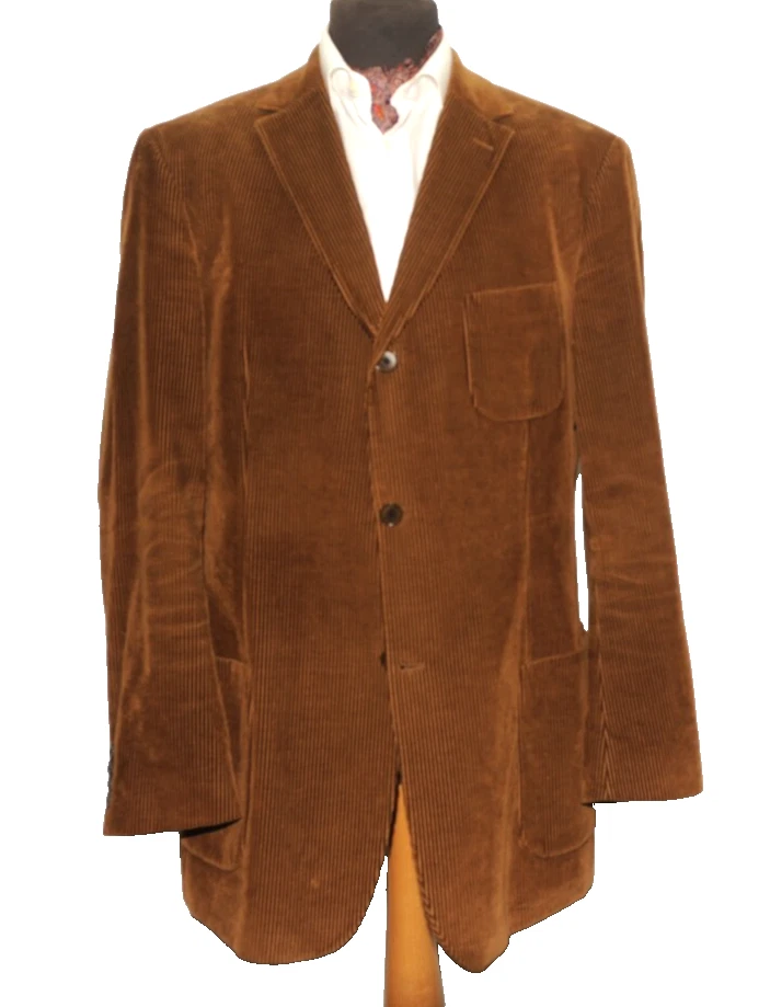 GREAT HUGO BOSS FELLINI MOVIE STYLE CORDUROY SUIT 44" LONG W 38'' BROWN - Image 2 of 4