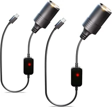 USB C Male 5V to 12V Car Cigarette Lighter Socket Female Converter Adapter Cable