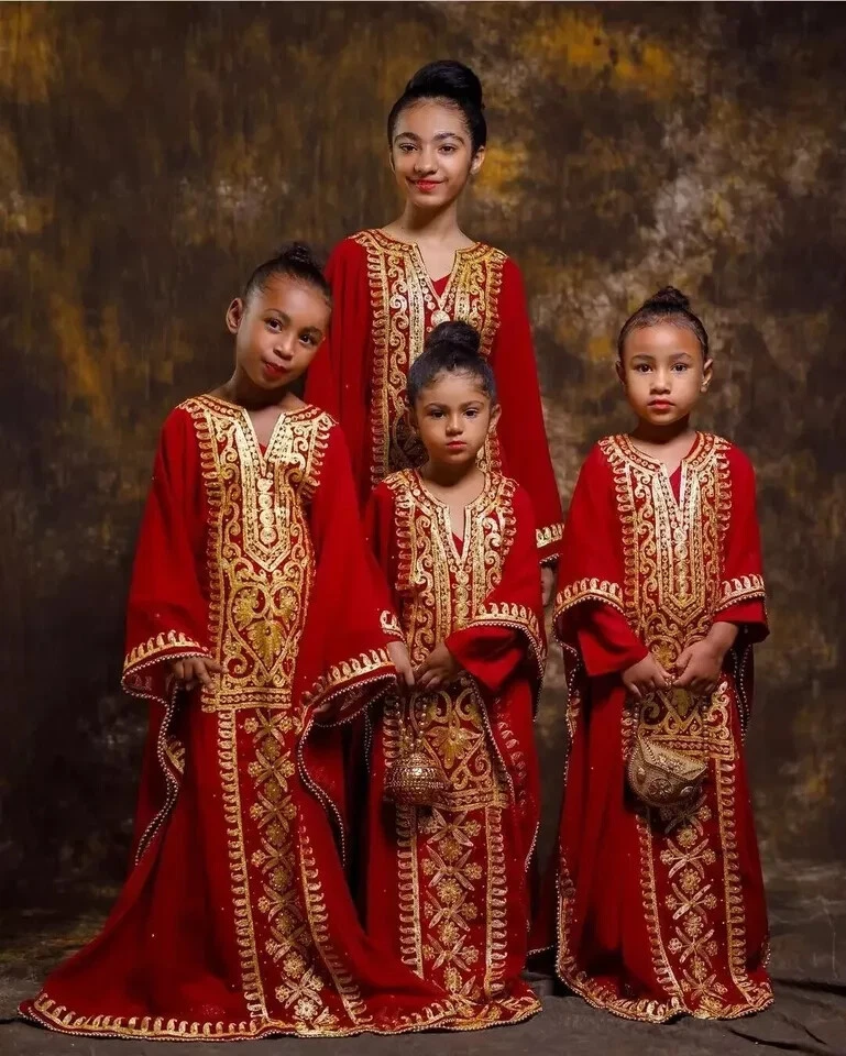 Kaftan Ramzan Eid Sale Stylish Kids Long Gown Dress Georgette Moroccan Wedding - Image 2 of 4