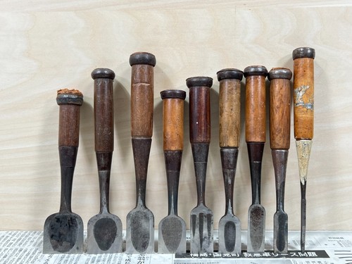 Vintage Japanese Chisel 9set Nomi /Hand Plane Saw Iron Hammer Hand Tool/d67 - Picture 22 of 24