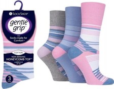 6 Pairs Ladies Gentle Grip Non Elastic Socks UK 4-8 Neutral Stripes