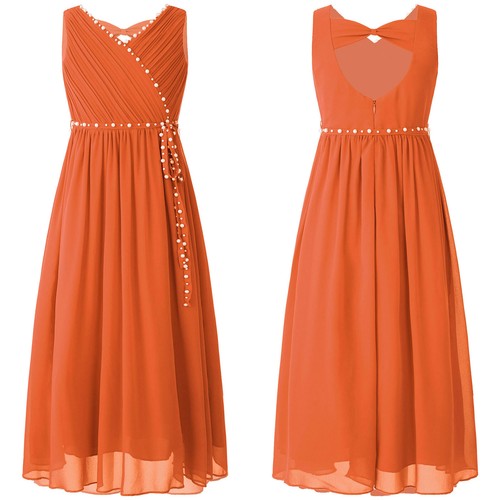 Vestido de gasa elegante con cuentas para niñas boda fiesta dama de honor graduación ropa de baile - Imagen 48 de 155