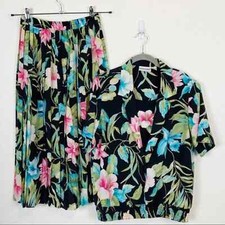 Alfred Dunner Skirt Set Women's Size 8 Tropical Top Vintage Multicolor Floral