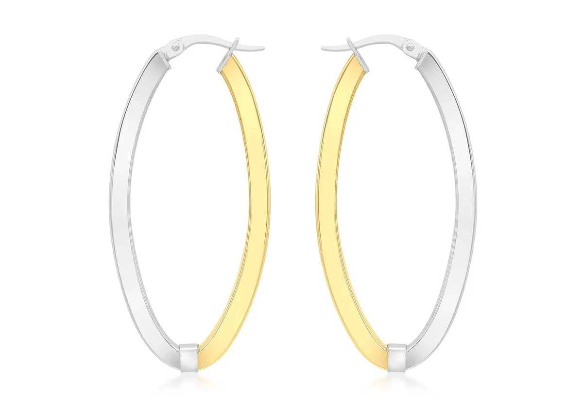Oval Creole Earrings 9ct 2 Colour Gold eBay