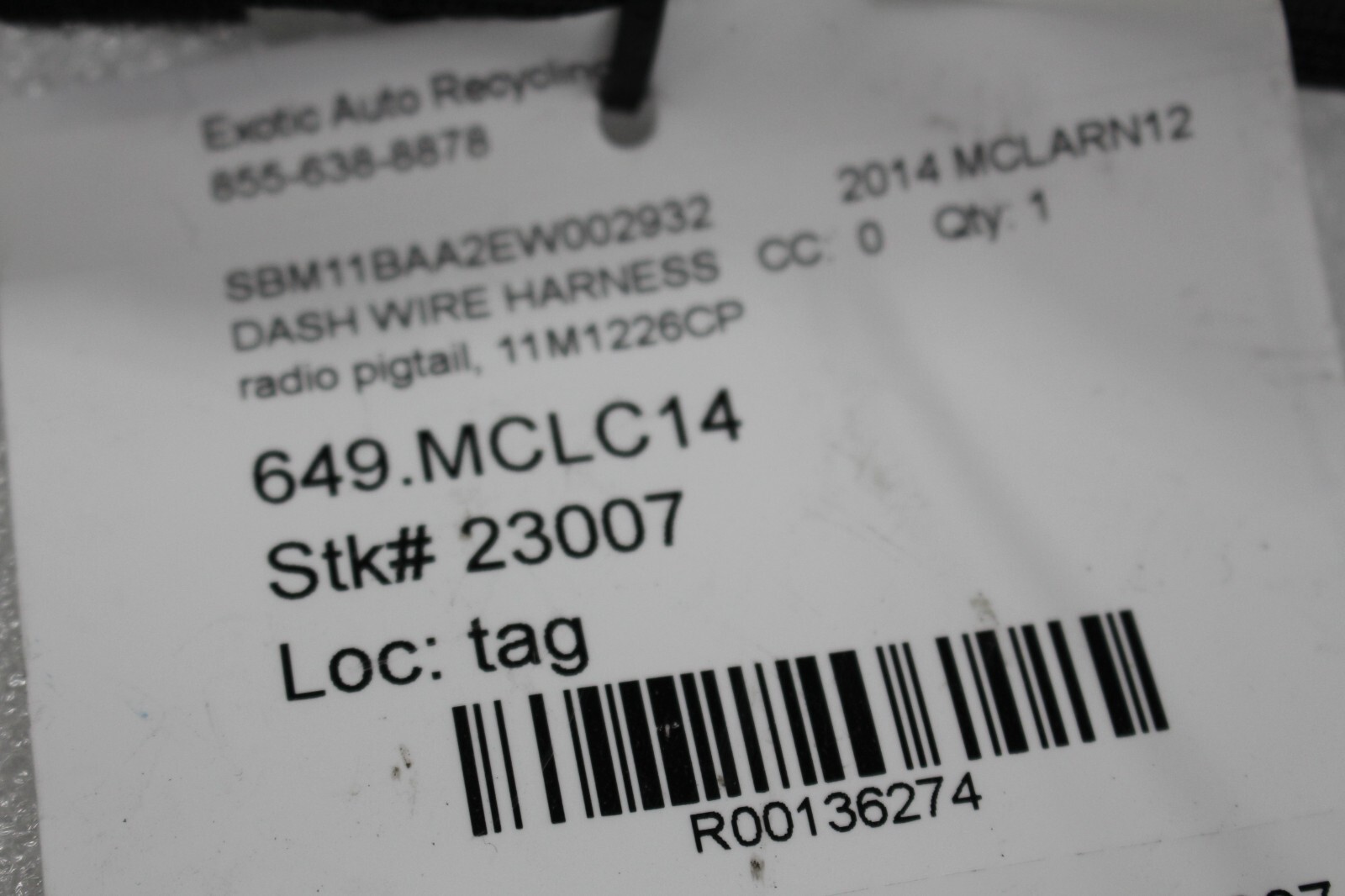 McLaren MP4-12C, Radio Pigtail, Used, P/N 11M1226CP