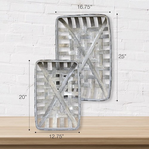 Rustic Gray Tobacco Basket with Metal Straps - Hangable Wall Storage Solution - Picture 5 of 8