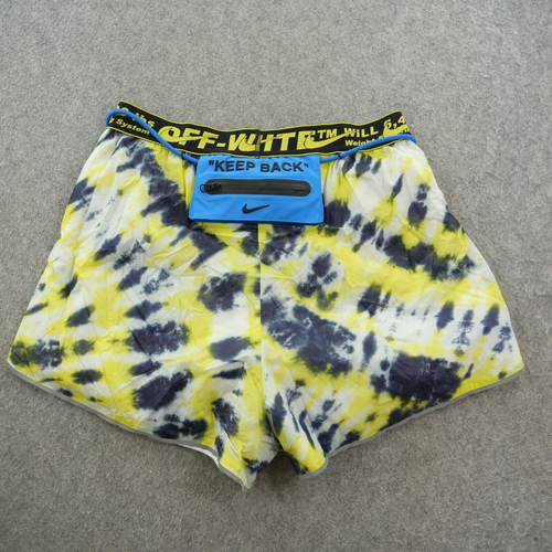 Nike x Off-White NRG Shorts Womens Large Yellow Black Running Lined Elastic Wais - Picture 2 of 20