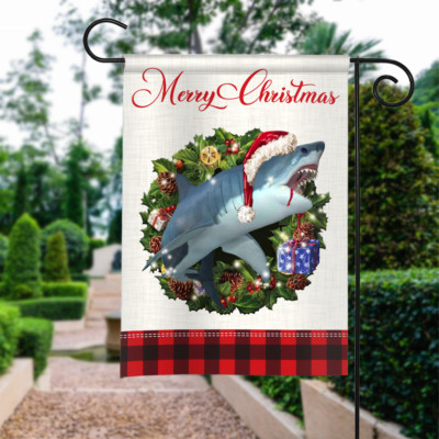 Shark Merry Christmas Flag, Shark Christmas Wreath Flag, Shark Xmas Flag Gift