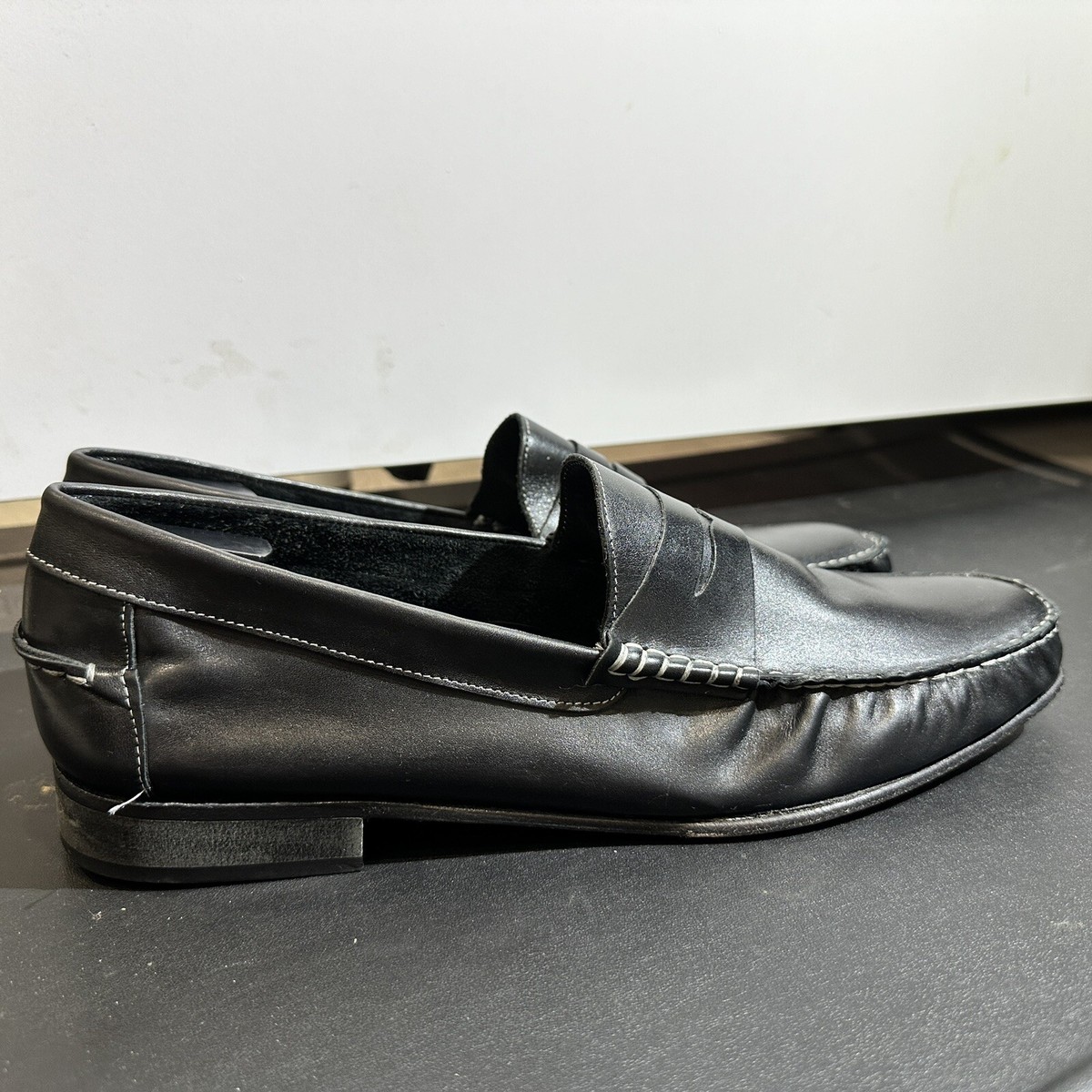 Leonardo Dress Shoes Black Leather Loafer 12US 46EU Hand  display picture 1