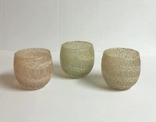 1950’s Colour Craft Glass Spaghetti String Roly Poly / Tumblers Glasses Set of 3