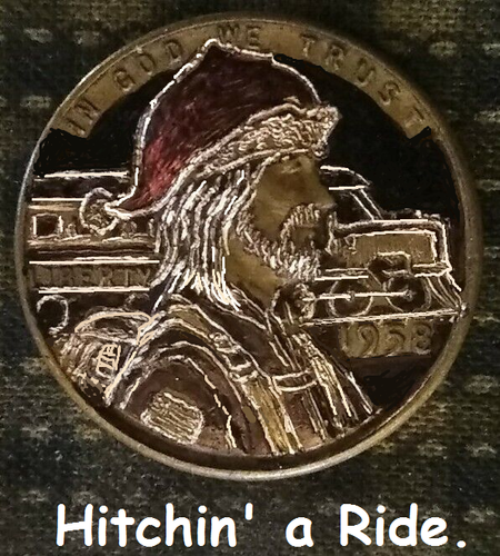Hobo Nickel hand carved original by J&M Tarantula buffalo as In God We Trust - Picture 23 of 24
