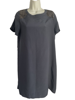 madewell brown silk dress Madewell Dress M Brown Taupe 100% Silk Short Sleeves Embelished Shoulders  WoW