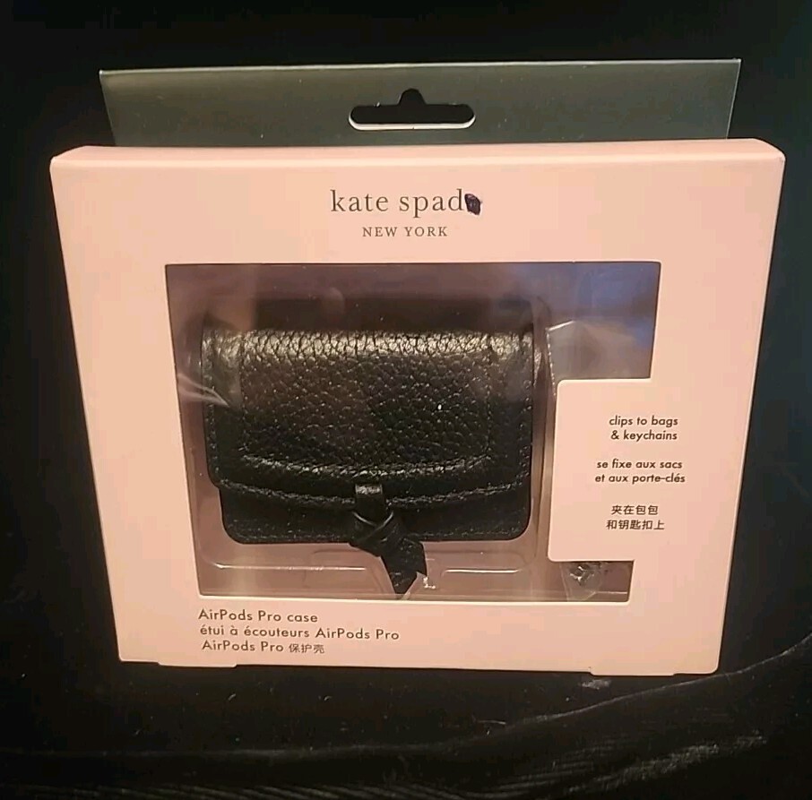Kate Spade New York Black Leather AirPods Pro Case With Bow Tie & Chain Strap Accessory-image