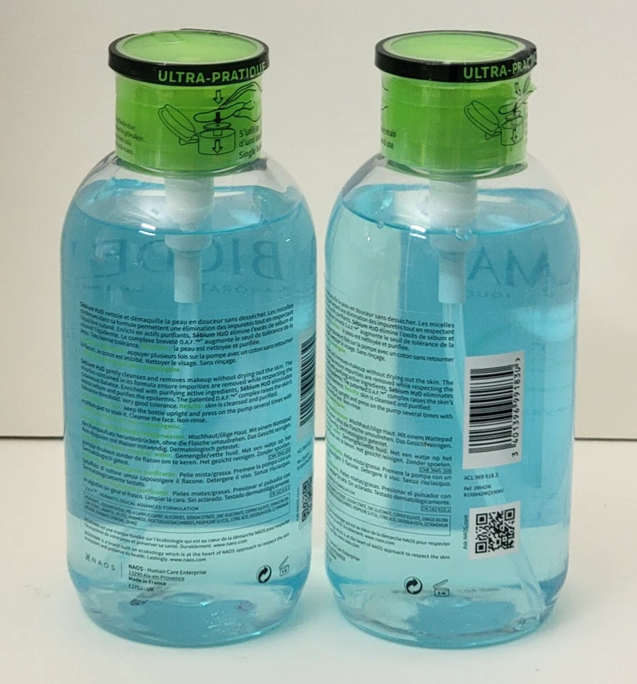 Paquete de 2 BIODERMA Sebio H2O Purificante Limpiadora Agua Micelar 16.9 fl oz SELLADA Foto 2 de 2