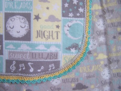 Gender Neutral*Double Sided Flannel Receiving Blanket*Hand Crocheted Edge*