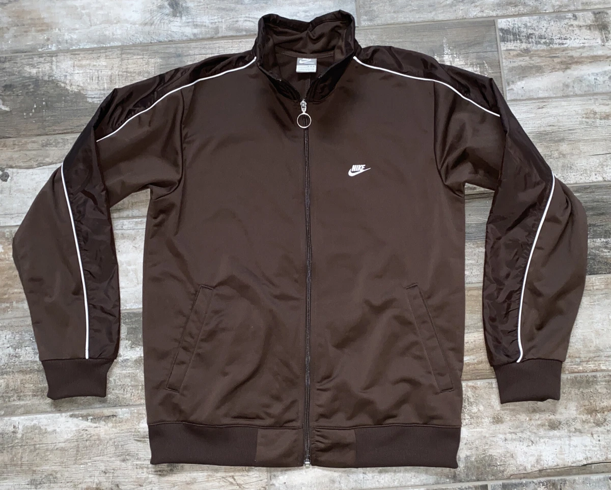 Vintage 00’s Silver Gray Tag Nike Track Zip Up Windbreaker Jacket Y2K Brown Sz M
