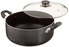 Non-Stick Aluminum Sauce Pot Stock Pot With Glass Lid, Black