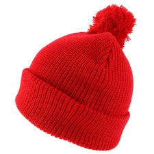 XXL Oversized Solid Pom Pom Winter Ribbed Cuffed Beanie   - FREE SHIPPING