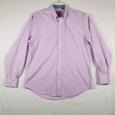 Izod Shirt Adult Medium Purple White Plaid Button Up Stretch Preppy Casual Mens