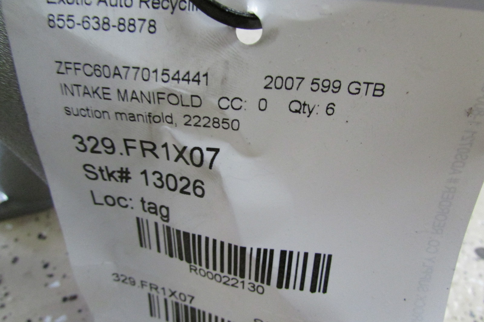 Ferrari 599 GTB Fiorano, Intake Manifold, Used, P/N 222850