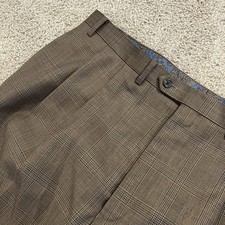 Ralph Lauren 100 Wool Dress Pants Brown Plaid Pleated Cuffed Mens Size 42x32