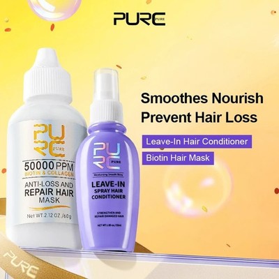 PURC Leave-In Hair Conditioner Spray & Biotin Collagen Hair Mask Sets Smoothing