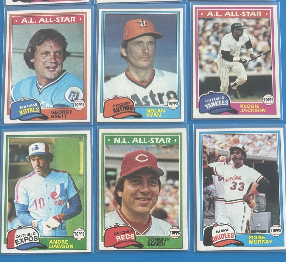 Lote de tarjetas de béisbol 1981 ~ Nolan Ryan George Brett Johnny Bench Reggie Jackson Foto 4 de 4