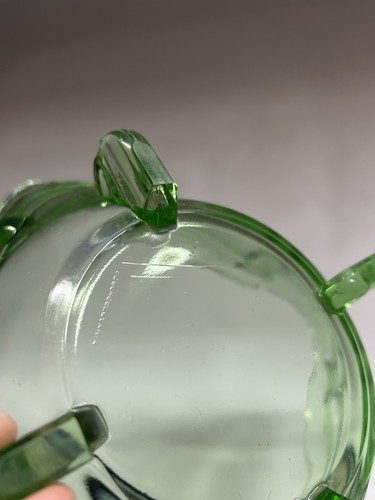 Vintage Uranium Art Deco Four Footed Green Pressed Glass Bowl Serving Dish Czech - Picture 13 of 14