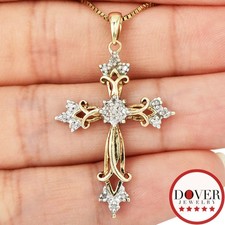 Estate Diamond 10K Yellow Gold Ornate Cross Pendant 2.3 Grams NR
