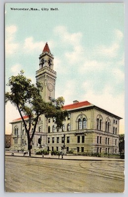 Worcester, MA City Hall Clock Tower Antique Postcard Hugh C Leighton Early 1900s