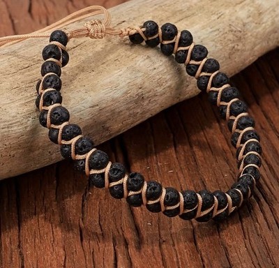   Stylisches Armband aus Lavastein Naturstein verstellbar 16-30cm Boho Surfer