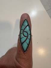 Native American Vintage Navajo Sterling Silver Turquoise Ring Size 7 Signed D A