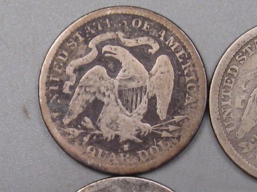 4 Seated Liberty Quarters 1853, 76, 75, 77-s. #5 - Picture 7 of 11